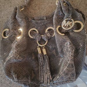 Michael Kors Python-Embossed Leather Tassel Hobo Purse / Bag